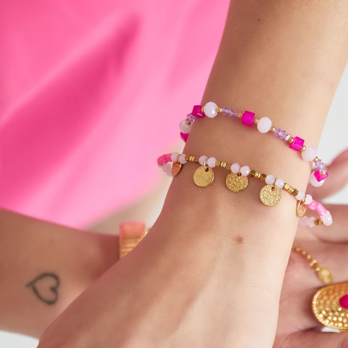 Kralen Armband roze — alternatieve afbeelding
