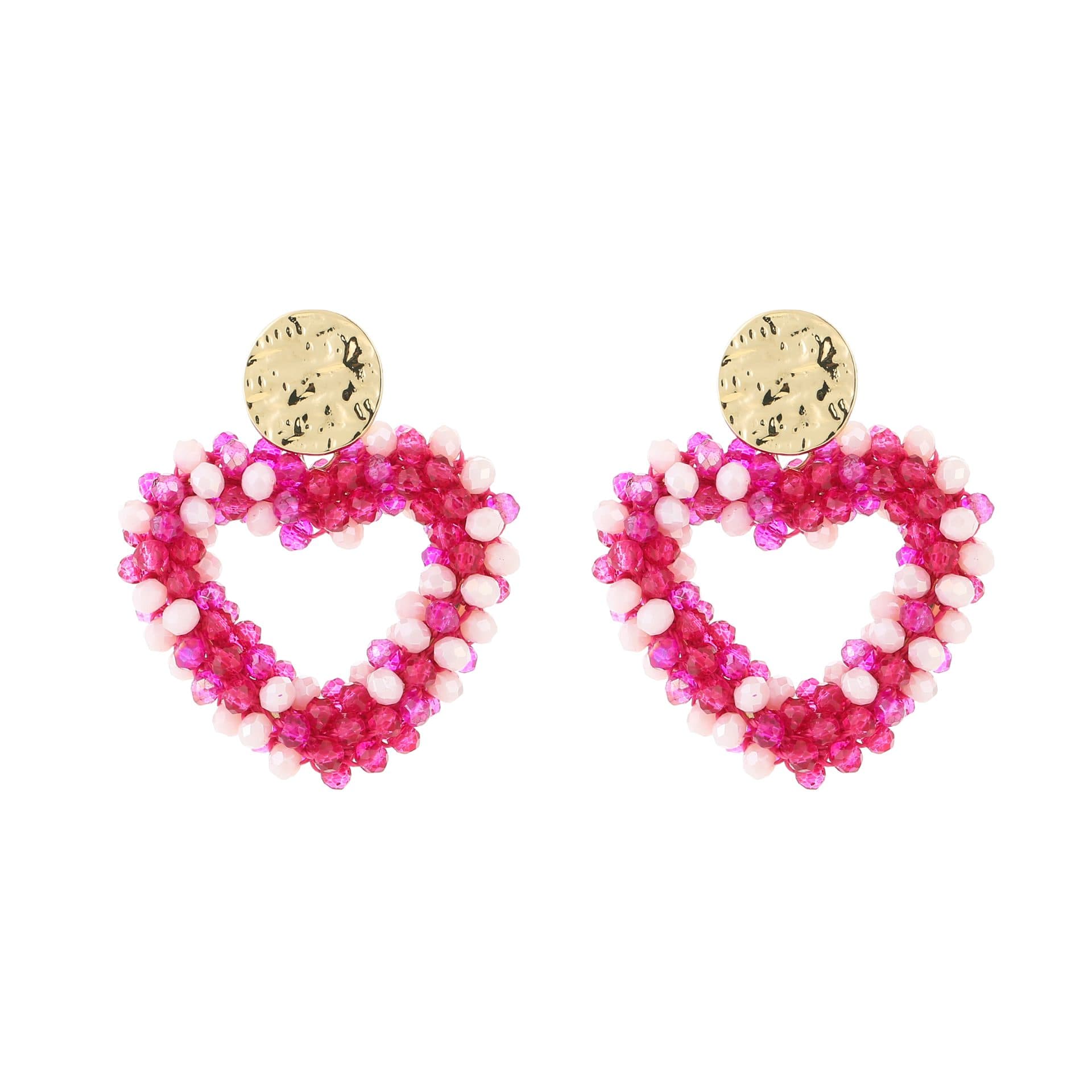 Hart Oorbellen met Kralen roze