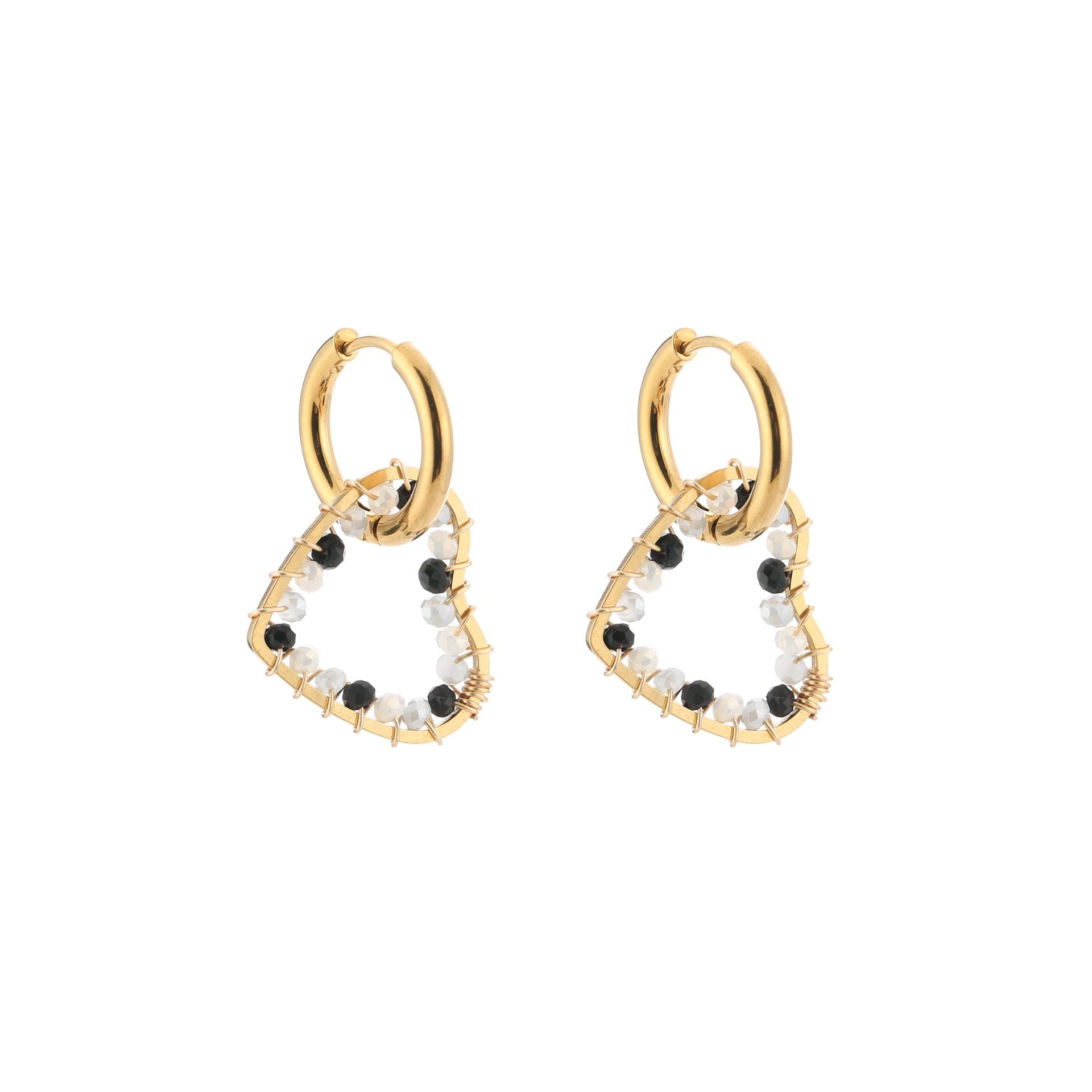 Kralen Hartjes Oorbellen zwart en wit