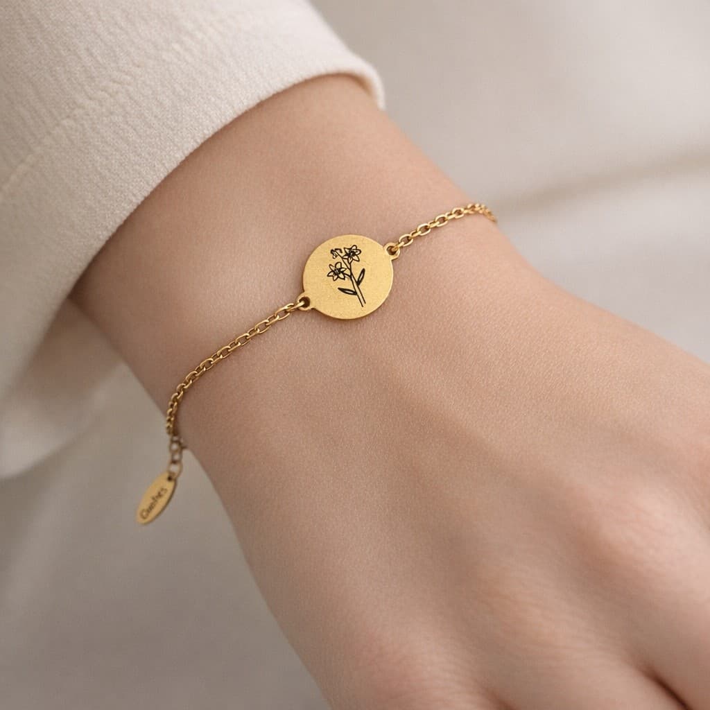 Graveerbare Armband met Geboortebloem — alternatieve afbeelding