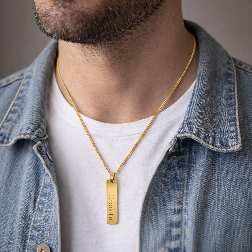 Heren Ketting met Naam Bar — alternatieve afbeelding
