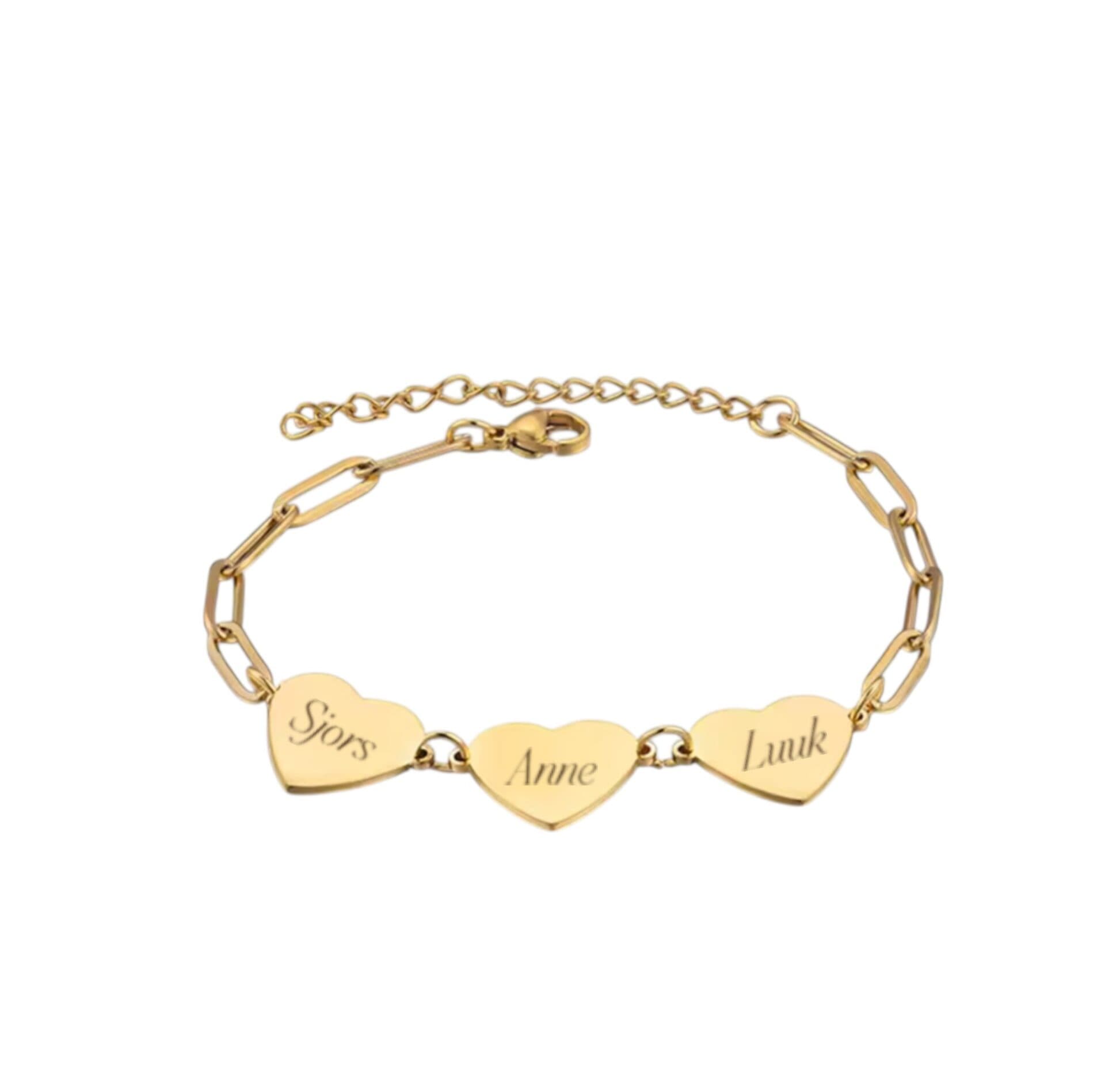 Hart Schakelarmband met 3 Namen