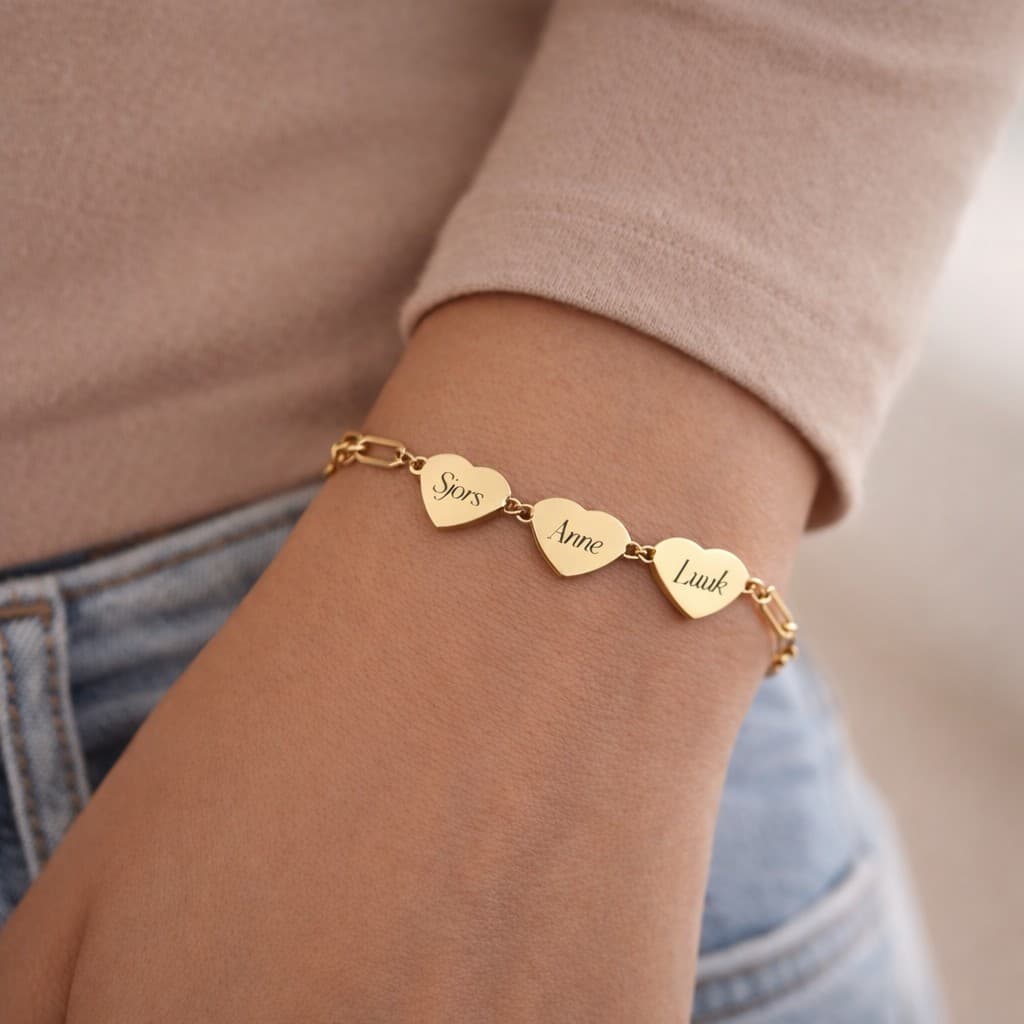 Hart Schakelarmband met 3 Namen — alternatieve afbeelding