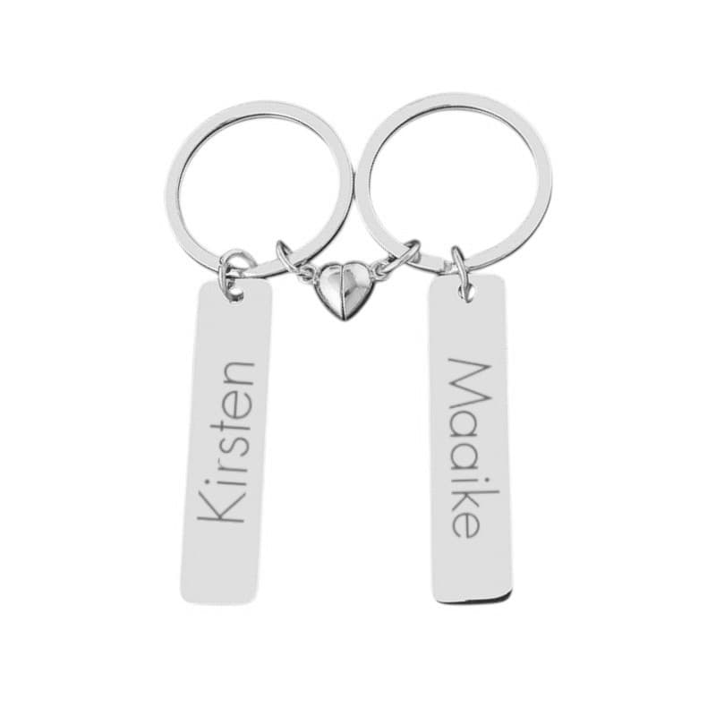 Naam Sleutelhanger Set met Magnetisch Hartje