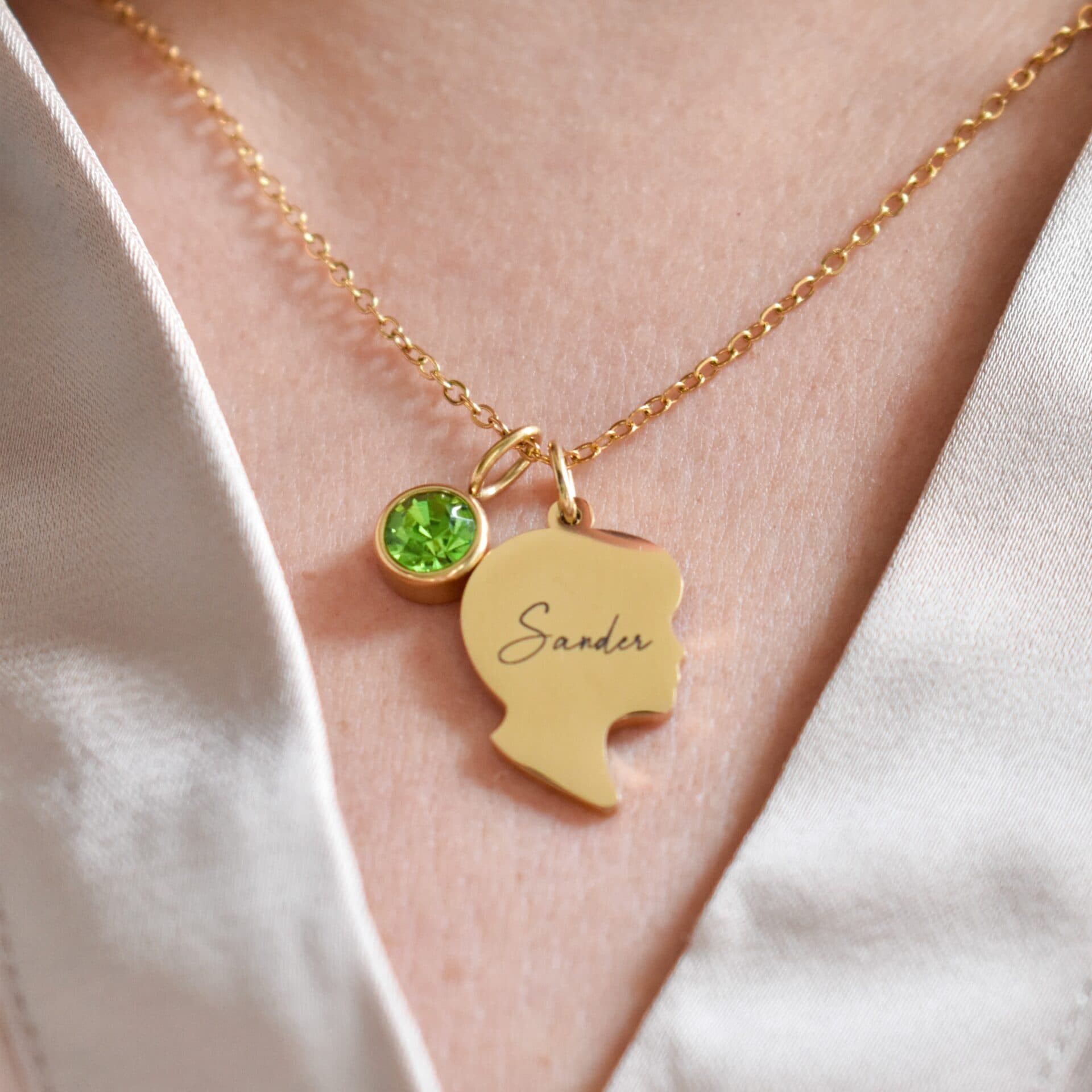 Geboorteketting Jongetje met Naam en Geboortesteen — alternatieve afbeelding