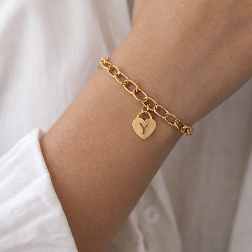 Schakelarmband Hart met 1 Initiaal — alternatieve afbeelding